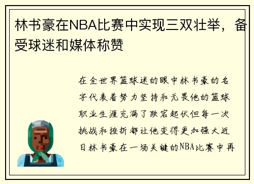 林书豪在NBA比赛中实现三双壮举,备受球迷和媒体称赞
